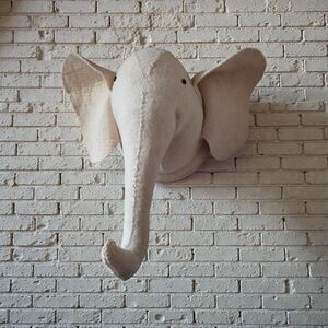 Cream Ivory Handmade Felt Elephant Head Wall Decor By MudPie